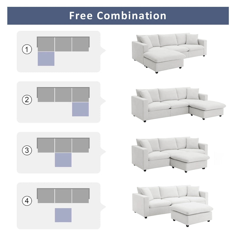 Canapé d'angle en tissu polyester, canapé sectionnel moderne avec pouf