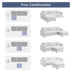 Canapé d'angle en tissu polyester, canapé sectionnel moderne avec pouf
