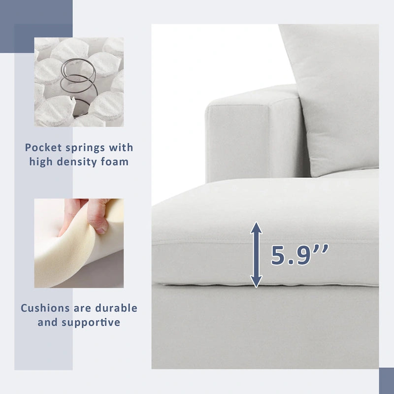 Canapé d'angle en tissu polyester, canapé sectionnel moderne avec pouf