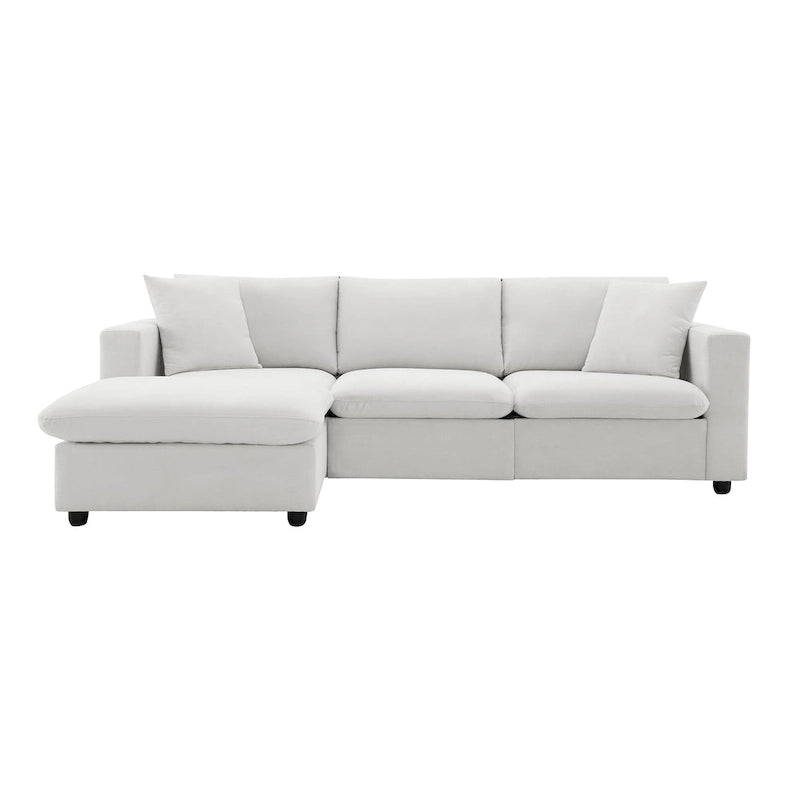 Canapé d'angle en tissu polyester, canapé sectionnel moderne avec pouf