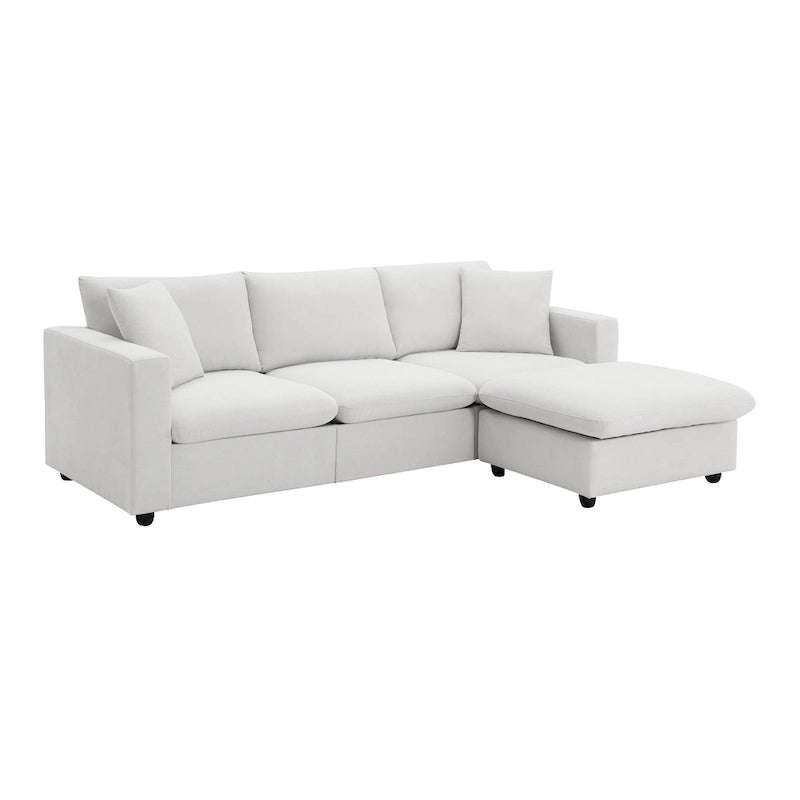Canapé d'angle en tissu polyester, canapé sectionnel moderne avec pouf