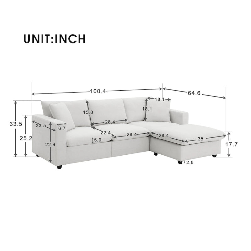 Canapé d'angle en tissu polyester, canapé sectionnel moderne avec pouf