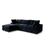 Canapé d'angle en tissu polyester, canapé sectionnel moderne avec pouf