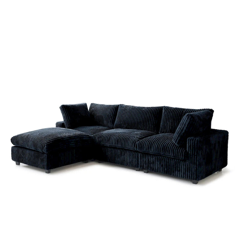 Canapé d'angle en tissu polyester, canapé sectionnel moderne avec pouf