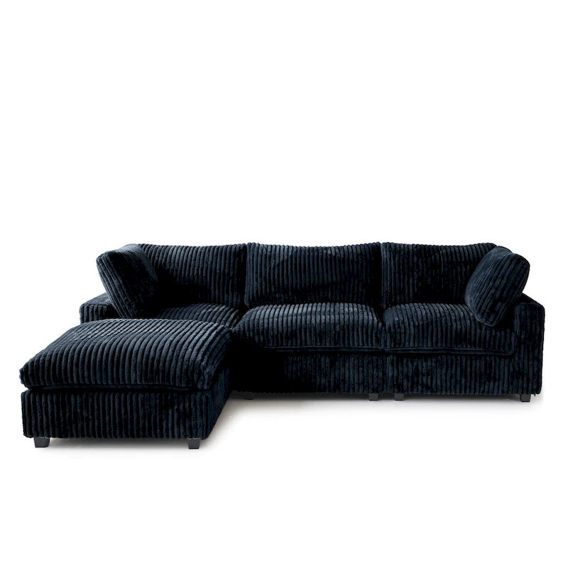 Canapé d'angle en tissu polyester, canapé sectionnel moderne avec pouf