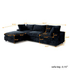 Canapé d'angle en tissu polyester, canapé sectionnel moderne avec pouf