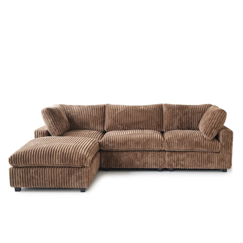 Canapé d'angle en tissu polyester, canapé sectionnel moderne avec pouf