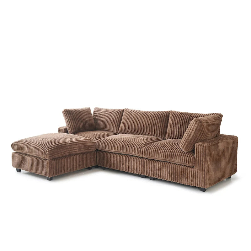 Canapé d'angle en tissu polyester, canapé sectionnel moderne avec pouf