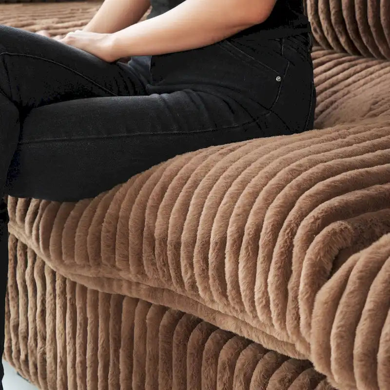 Canapé d'angle en tissu polyester, canapé sectionnel moderne avec pouf