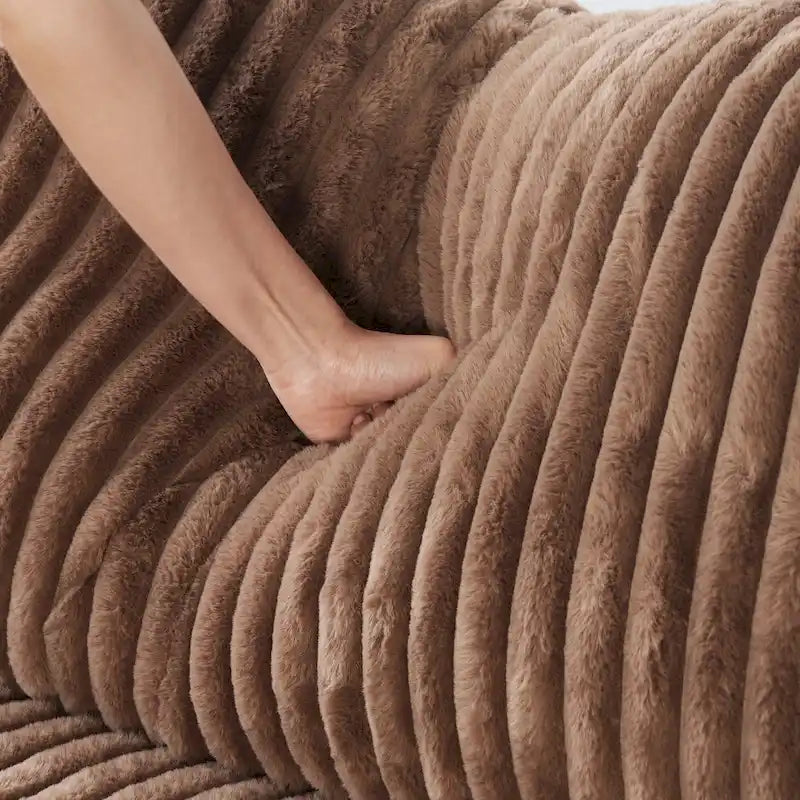 Canapé d'angle en tissu polyester, canapé sectionnel moderne avec pouf