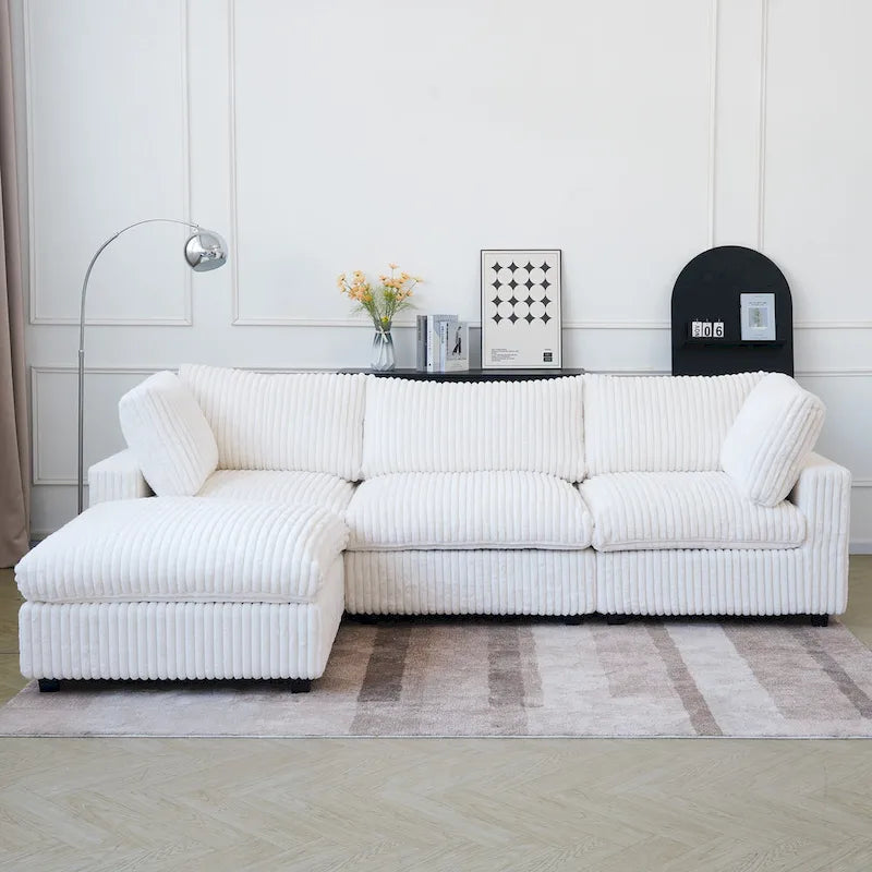 Canapé d'angle en tissu polyester, canapé sectionnel moderne avec pouf