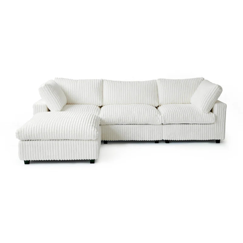 Canapé d'angle en tissu polyester, canapé sectionnel moderne avec pouf
