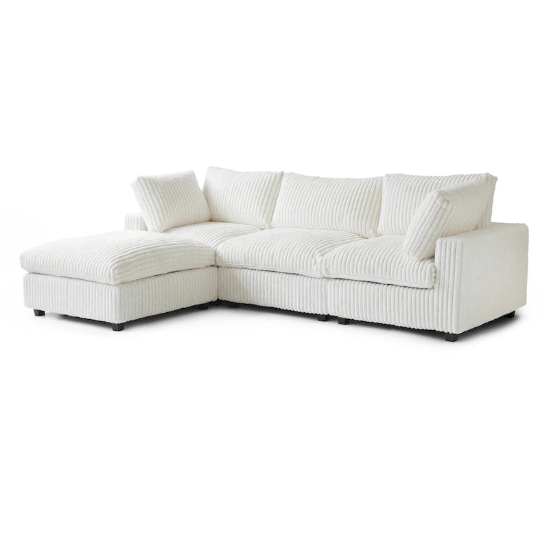 Canapé d'angle en tissu polyester, canapé sectionnel moderne avec pouf
