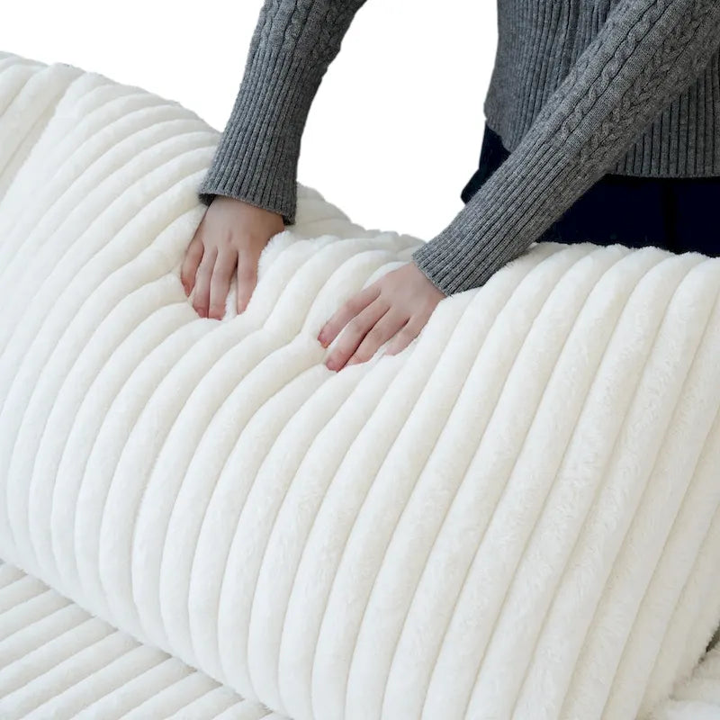 Canapé d'angle en tissu polyester, canapé sectionnel moderne avec pouf