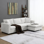 Canapé d'angle en tissu polyester, canapé sectionnel moderne avec pouf