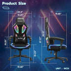 Chaise de jeu ergonomique avec lumières LED RGB, chaise d'ordinateur en tissu ventilé avec coussin à ressorts ensachés et accoudoirs articulés