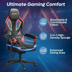 Chaise de jeu ergonomique avec lumières LED RGB, chaise d'ordinateur en tissu ventilé avec coussin à ressorts ensachés et accoudoirs articulés