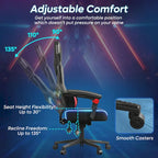 Chaise de jeu ergonomique avec lumières LED RGB, chaise d'ordinateur en tissu ventilé avec coussin à ressorts ensachés et accoudoirs articulés