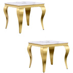Table d'appoint blanche et or avec pieds cabrioles en or poli