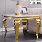 Table d'appoint blanche et or avec pieds cabrioles en or poli