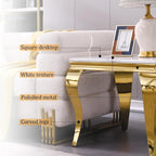 Table d'appoint blanche et or avec pieds cabrioles en or poli