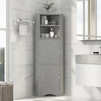 Meuble Colonne de Salle de Bain d'Angle, Meuble de Rangement sur Pied avec Portes et Étagères Réglables, Panneau MDF