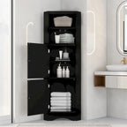 Meuble Colonne de Salle de Bain d'Angle, Meuble de Rangement sur Pied avec Portes et Étagères Réglables, Panneau MDF