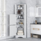 Meuble Colonne de Salle de Bain d'Angle, Meuble de Rangement sur Pied avec Portes et Étagères Réglables, Panneau MDF