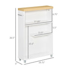 Meuble de salle de bain fin à roulettes avec rangement, Blanc
