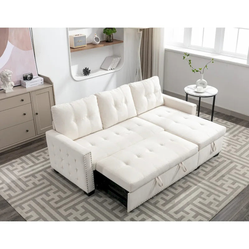 77 Canapé-lit d'angle réversible avec rangement, canapé d'angle en L 2 places avec méridienne et rangement pour salon