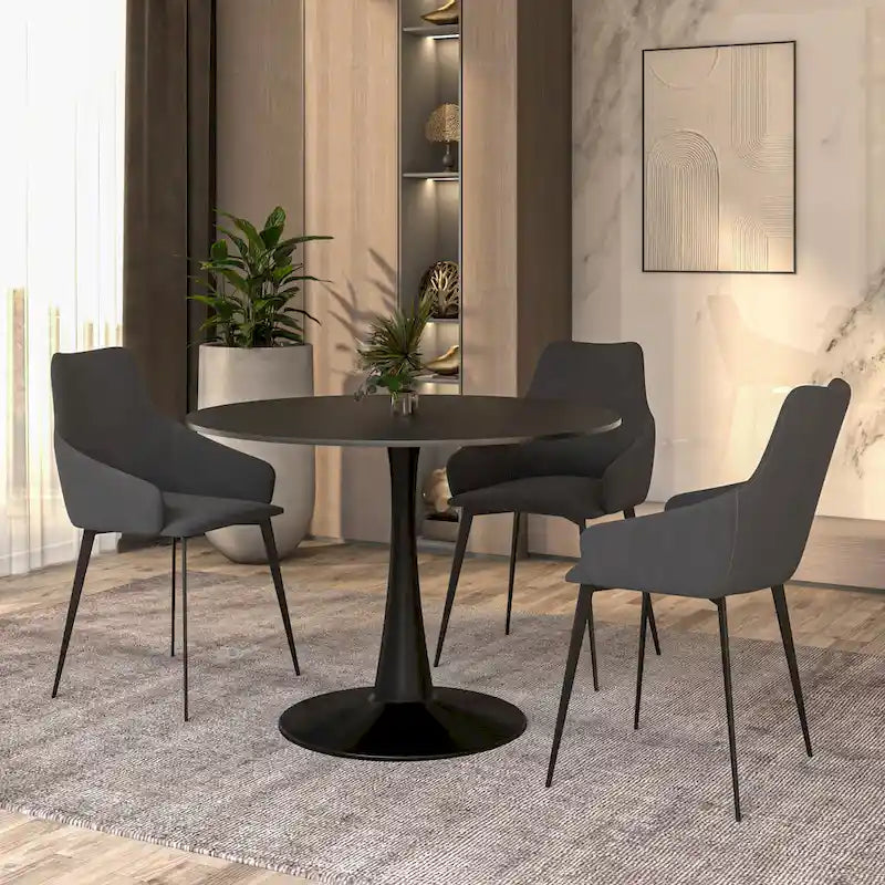 Table à manger ronde Bristol 40 pour 4 personnes avec plateau en bois MDF et base en acier noir, pour cuisine et salle à manger