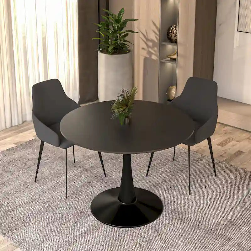 Table à manger ronde Bristol 40 pour 4 personnes avec plateau en bois MDF et base en acier noir, pour cuisine et salle à manger