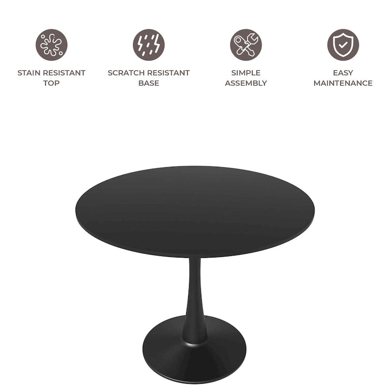 Table à manger ronde Bristol 40 pour 4 personnes avec plateau en bois MDF et base en acier noir, pour cuisine et salle à manger