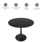 Table à manger ronde Bristol 40 pour 4 personnes avec plateau en bois MDF et base en acier noir, pour cuisine et salle à manger