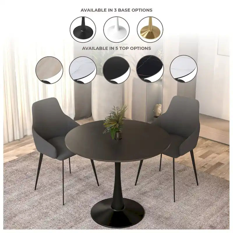 Table à manger ronde Bristol 40 pour 4 personnes avec plateau en bois MDF et base en acier noir, pour cuisine et salle à manger