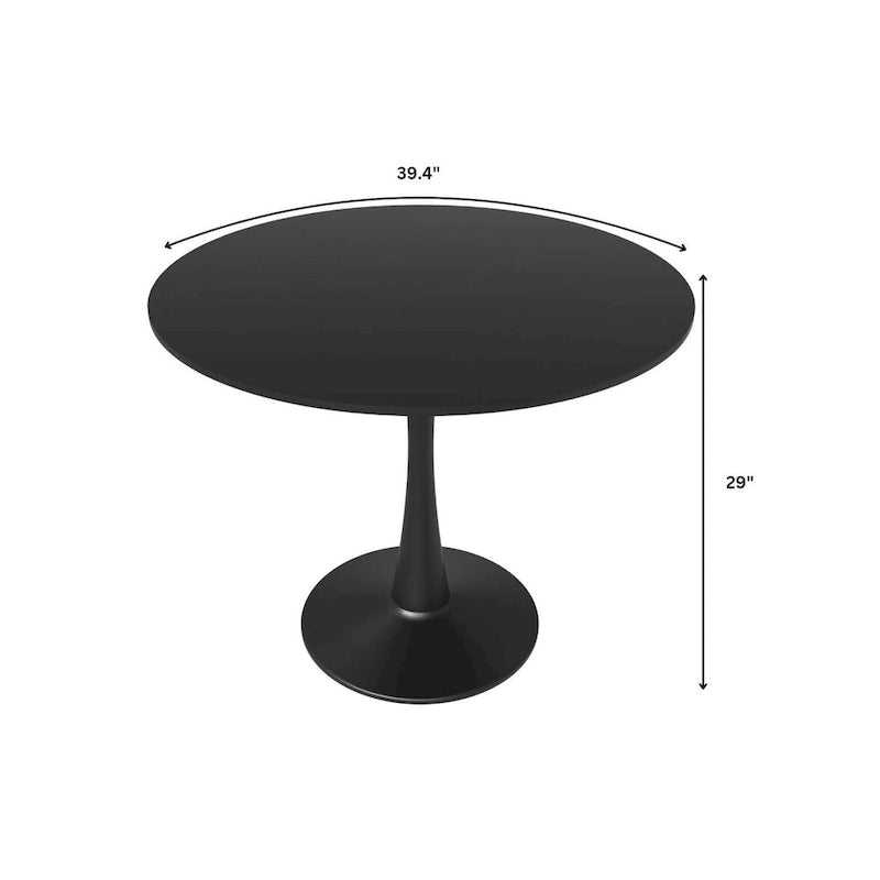Table à manger ronde Bristol 40 pour 4 personnes avec plateau en bois MDF et base en acier noir, pour cuisine et salle à manger