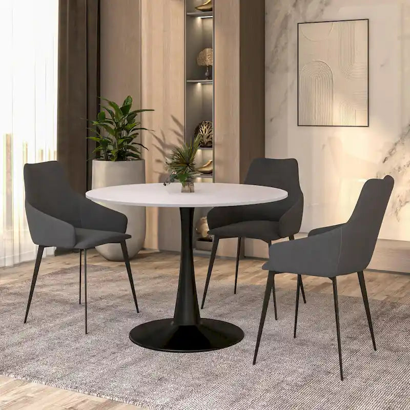 Table à manger ronde Bristol 40 pour 4 personnes avec plateau en bois MDF et base en acier noir, pour cuisine et salle à manger
