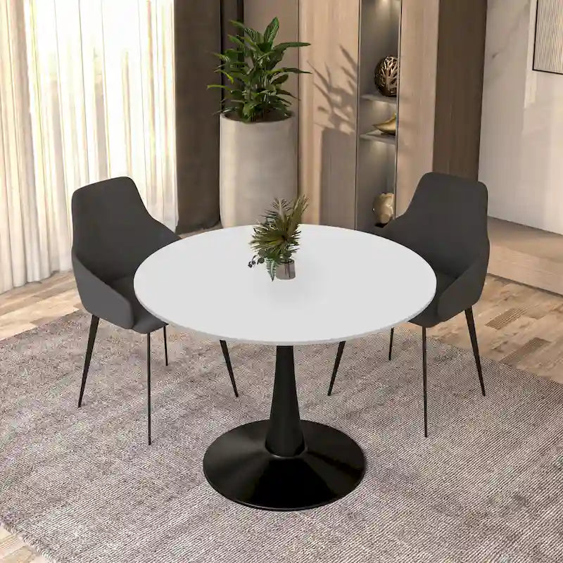 Table à manger ronde Bristol 40 pour 4 personnes avec plateau en bois MDF et base en acier noir, pour cuisine et salle à manger