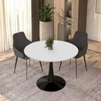 Table à manger ronde Bristol 40 pour 4 personnes avec plateau en bois MDF et base en acier noir, pour cuisine et salle à manger