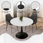 Table à manger ronde Bristol 40 pour 4 personnes avec plateau en bois MDF et base en acier noir, pour cuisine et salle à manger