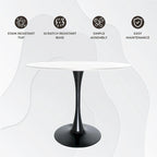 Table à manger ronde Bristol 40 pour 4 personnes avec plateau en bois MDF et base en acier noir, pour cuisine et salle à manger