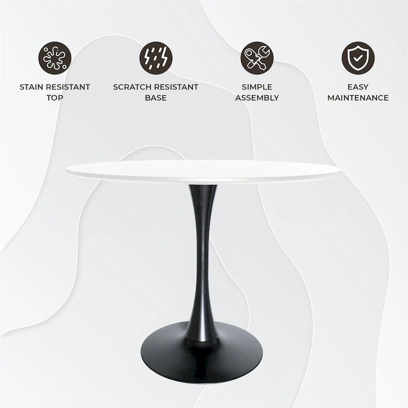 Table à manger ronde Bristol 40 pour 4 personnes avec plateau en bois MDF et base en acier noir, pour cuisine et salle à manger