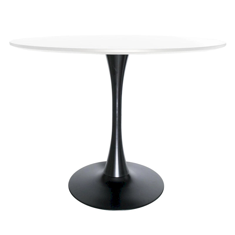 Table à manger ronde Bristol 40 pour 4 personnes avec plateau en bois MDF et base en acier noir, pour cuisine et salle à manger