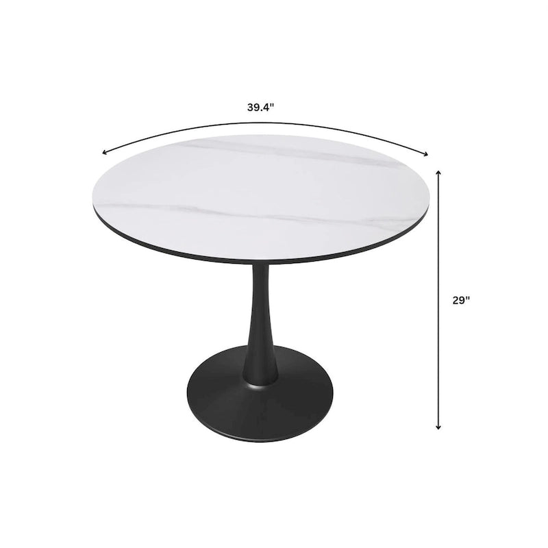 Table à manger ronde Bristol 40 pour 4 personnes avec plateau en bois MDF et base en acier noir, pour cuisine et salle à manger