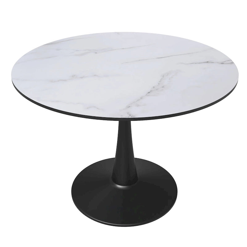 Table à manger ronde Bristol 40 pour 4 personnes avec plateau en bois MDF et base en acier noir, pour cuisine et salle à manger
