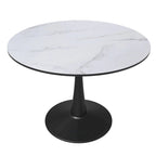 Table à manger ronde Bristol 40 pour 4 personnes avec plateau en bois MDF et base en acier noir, pour cuisine et salle à manger