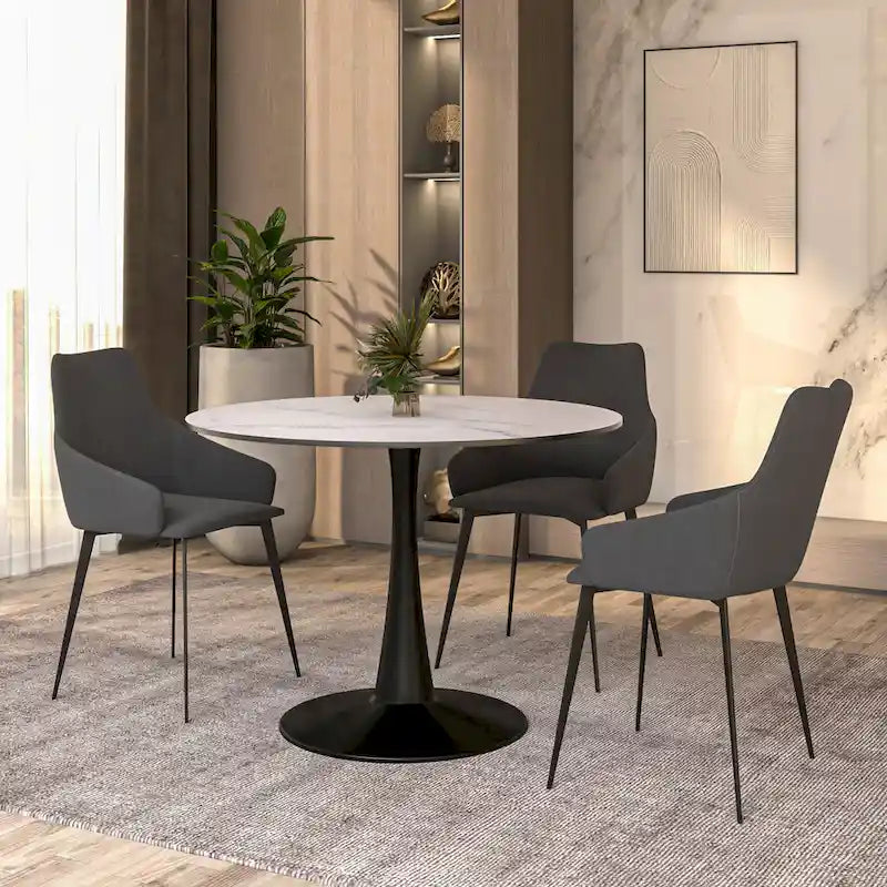 Table à manger ronde Bristol 40 pour 4 personnes avec plateau en bois MDF et base en acier noir, pour cuisine et salle à manger
