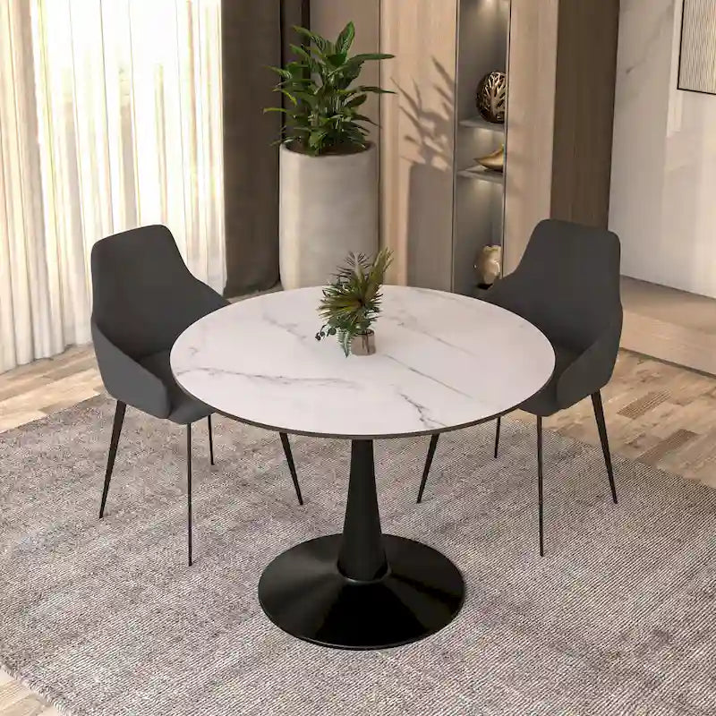 Table à manger ronde Bristol 40 pour 4 personnes avec plateau en bois MDF et base en acier noir, pour cuisine et salle à manger