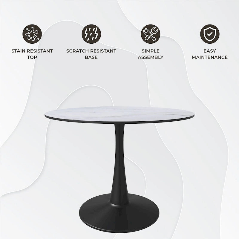 Table à manger ronde Bristol 40 pour 4 personnes avec plateau en bois MDF et base en acier noir, pour cuisine et salle à manger