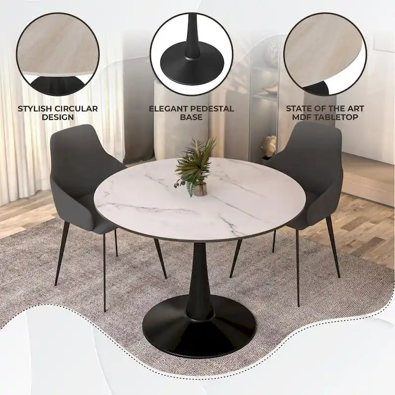 Table à manger ronde Bristol 40 pour 4 personnes avec plateau en bois MDF et base en acier noir, pour cuisine et salle à manger